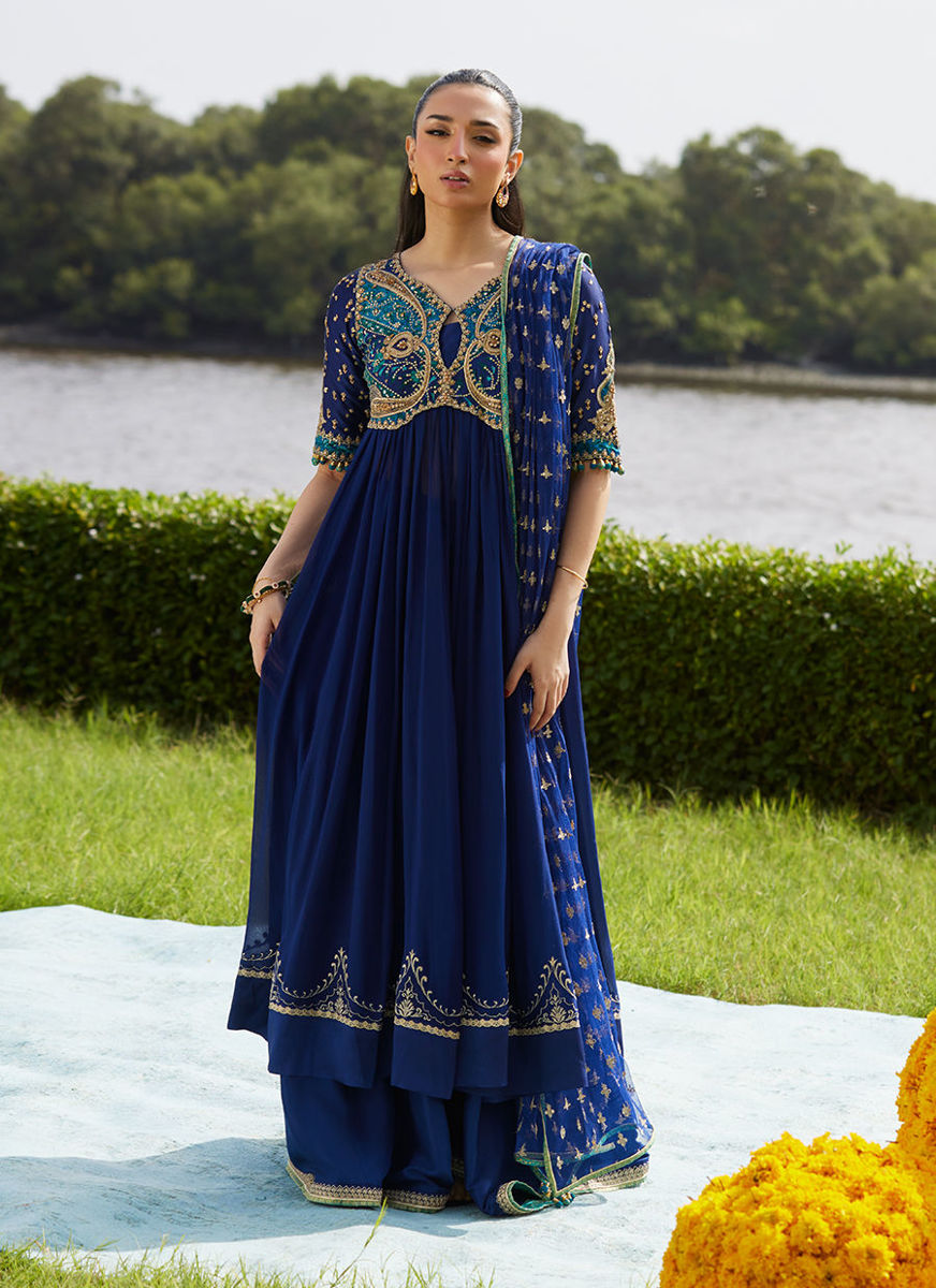 Zari Navy Kalidaar And Dupatta
