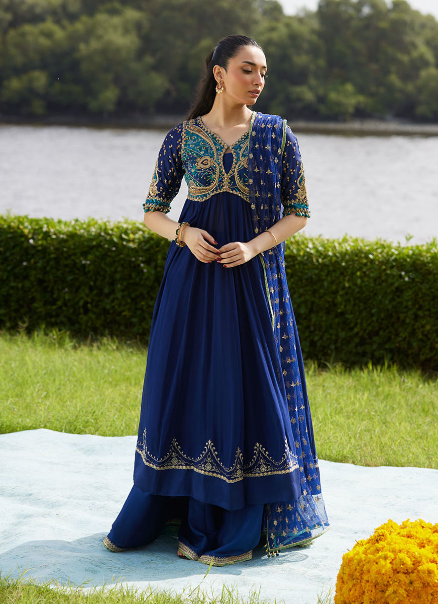 Zari Navy Kalidaar And Dupatta