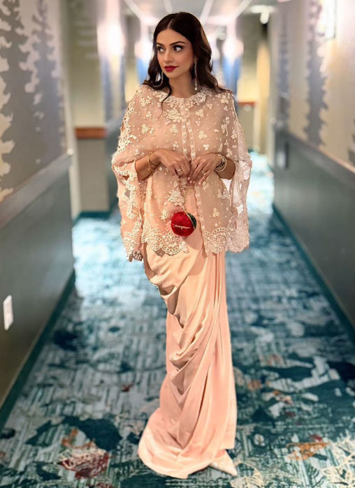 Picture of Dr. Huda in Cari Organza Cape and Pre-Drape Sari Skirt